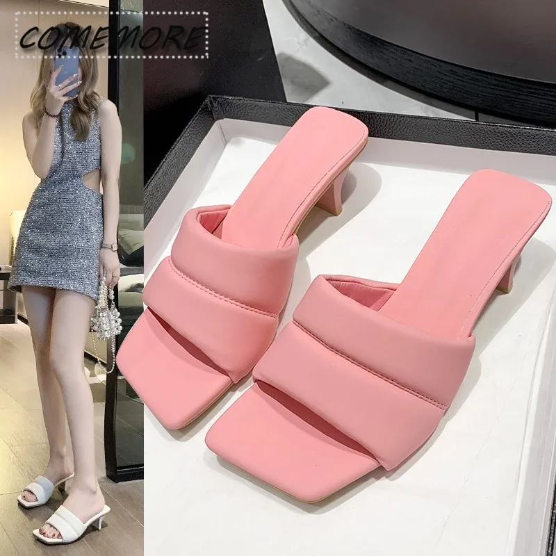 Casual Designer Women 2024 Square Toe Slides Shoes Slippers Summer Party Low Heel Gladiator Sandals Female Mules Comfort Outdoor