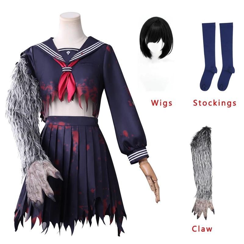 

Shimizu Hinako Cosplay Costume SILENT HILL F Hinako's JK Sailor Uniform Broken Dress Fox Arm Gloves Wig Halloween Fancy Roleplay