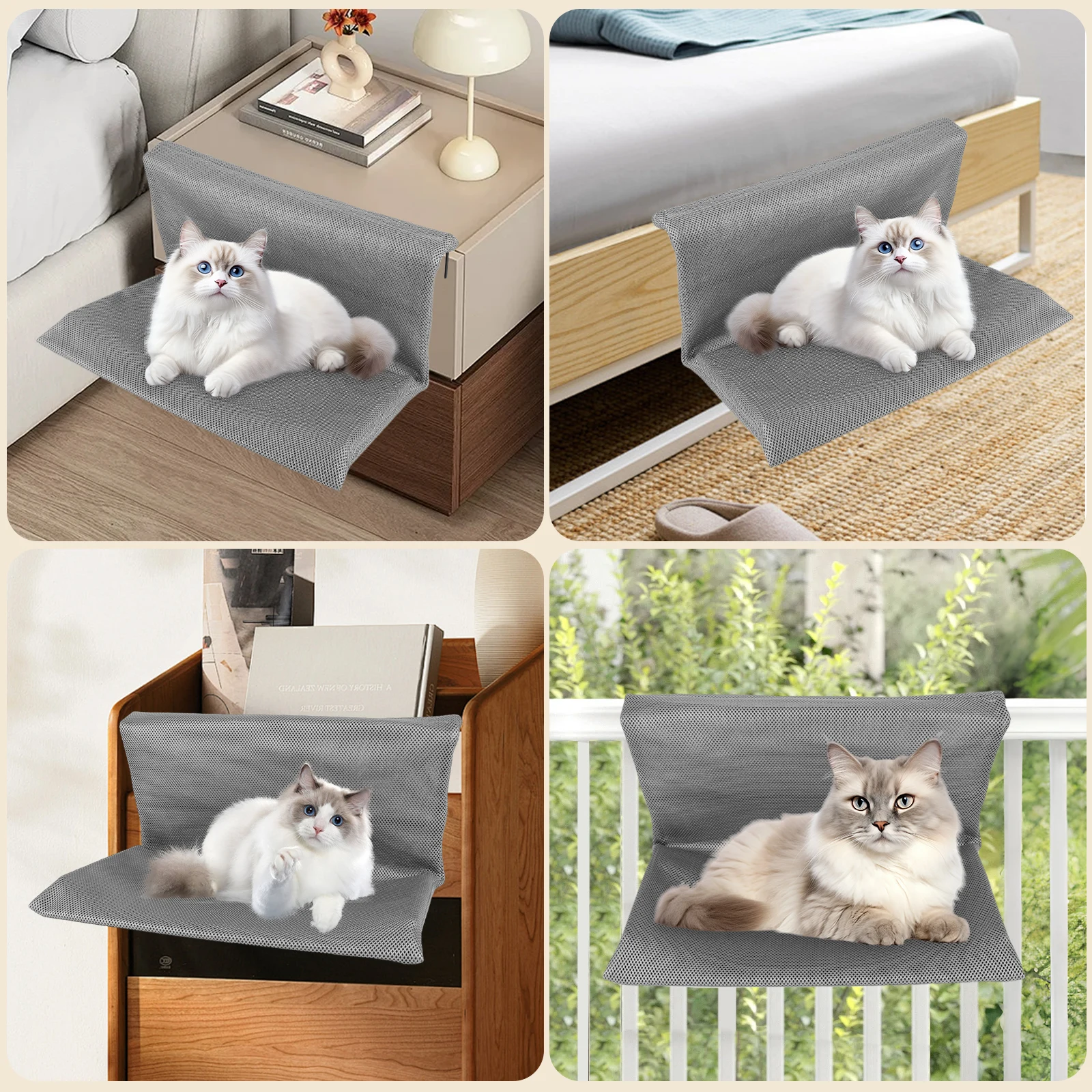 Cat Pet Animal Hanging Bed Detachable and Foldable Pet Cat Stand Bed Hanging Cat Nest Cats L-shaped Hammock for Cats and Kittens