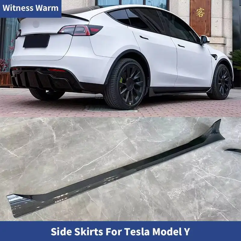 Jupes latérales ABS noir brillant, look carbone, séparateurs de Jules latéraux pour les remplacements, modèle Y, kit de carrosserie de voiture 2020-2022