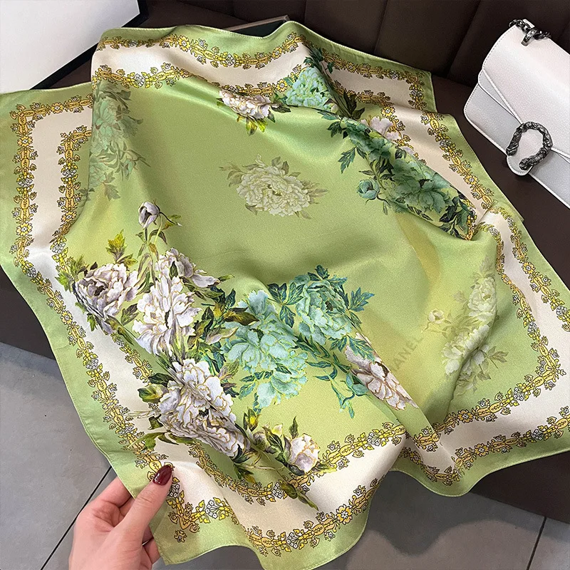 

New 100% Natural Silk Scarf Women 2023 Beach Shawl Luxury Brand Wraps Neck Tie Female Hair Hand Wrist Foulard Hijab Bandana
