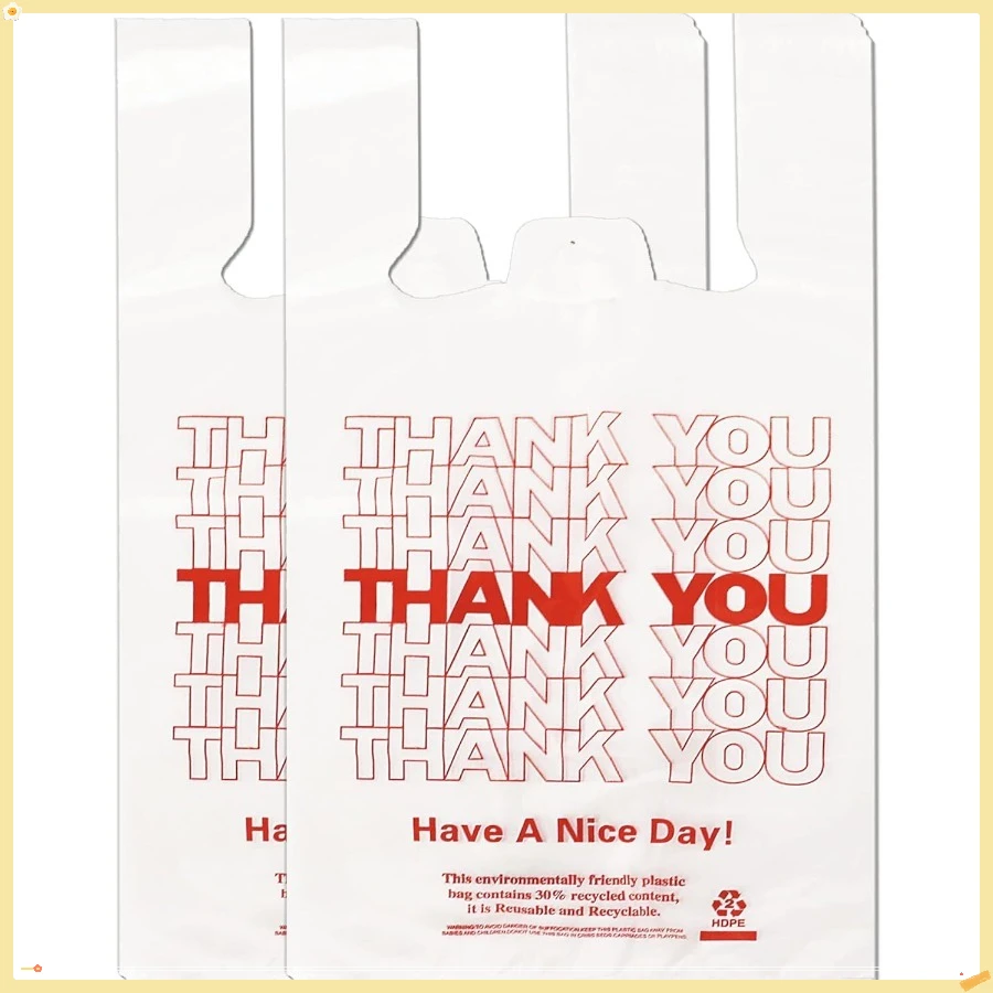 

White Thank you T shirt bag, Grocery shopping bag Reusable and Disposable Supermarket Bag 11''x6''x21'' 100PCS