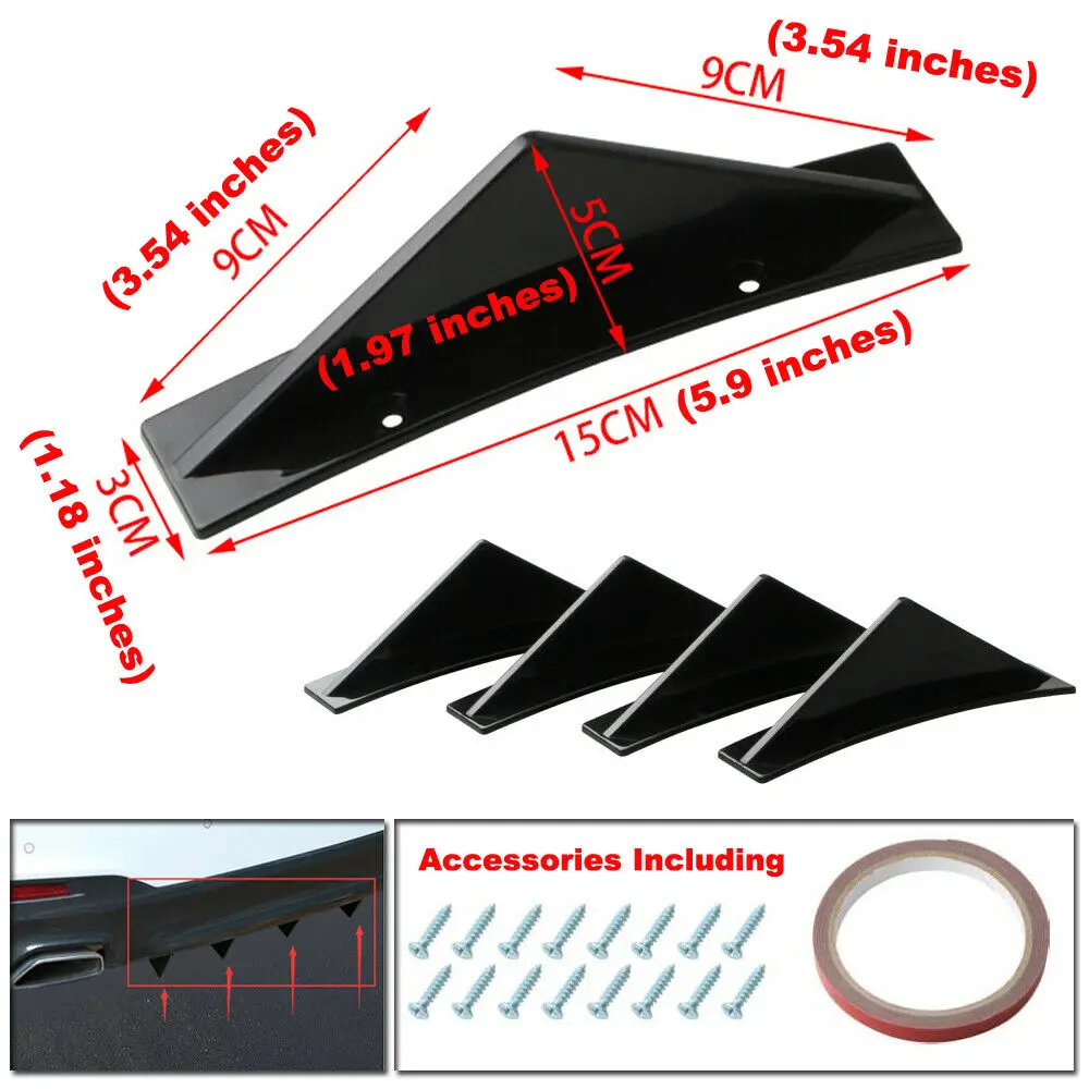 

4Pcs Car Rear Bumper Lip Diffuser Splitter Spoiler Scratch Protector Fin Trim For 300 Universal Triangular Rear Spoiler Car Part