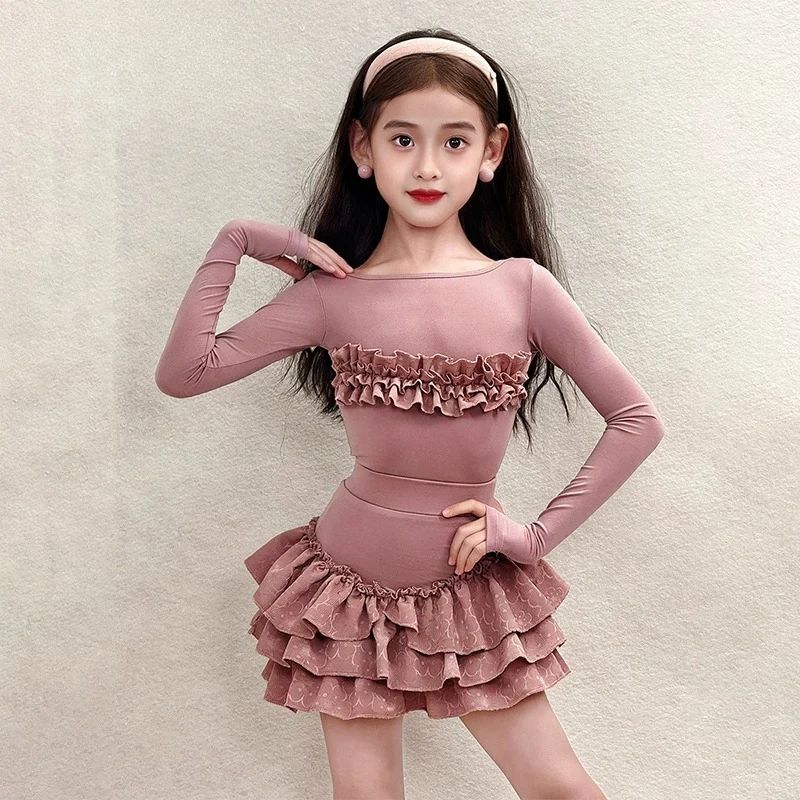 New autumn-winter children's Latin dance practice and performance costume for girls, training and performance outfit