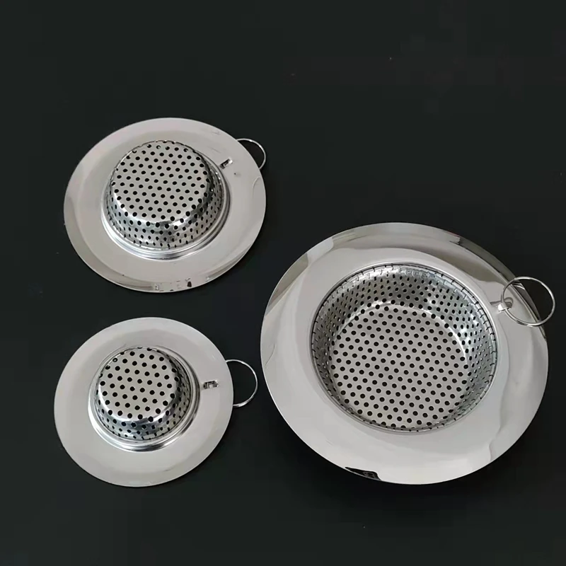 1PC Kitchen Sink Filter 7cm/9cm/11.5cm Stainless Steel Silver Sink Strainer Drain Hole Filter Trap Waste Screen With Pull Ring