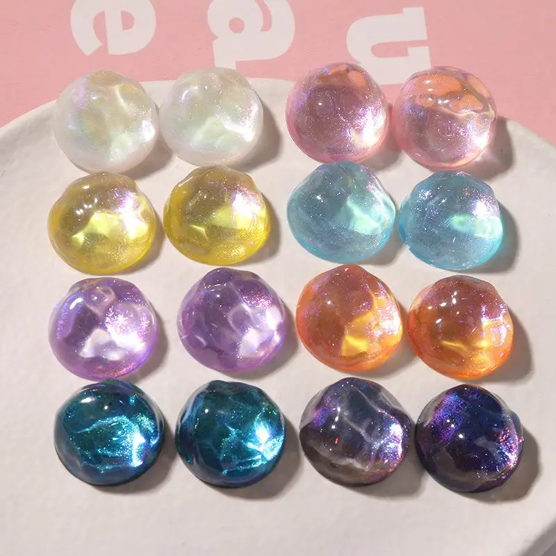 10Pcs Glitter Wave Effect Geometry Rounds Shape Flatback Cabochon Beads Diy Jewelry Earring/Hair Accessory Gift