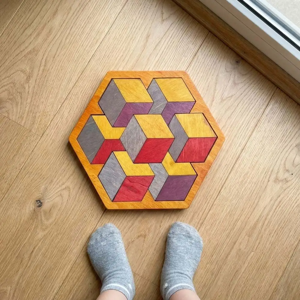 Pattern Cognitive Wooden Tangram Puzzle Interactive Challenges Montessori Puzzles Hexagonal Logical Thinking