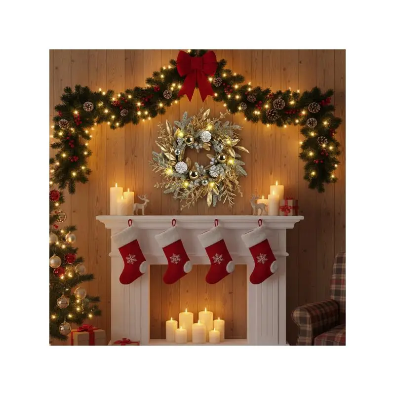 Ghirlanda natalizia da 20 pollici con luci LED bianche calde, decorazioni per porte natalizie, spedizione FBA