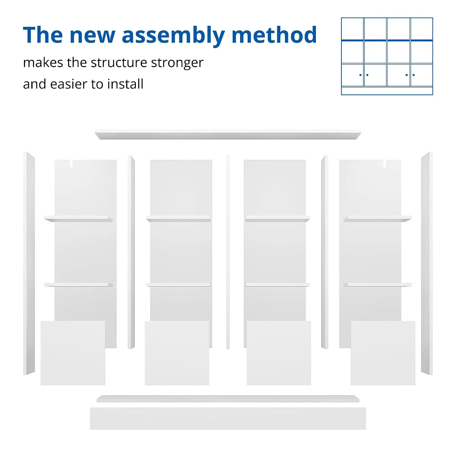 White Wood Bookcase 12 Cube Display Shelf 4 Doors 3 Tier Adjustable Shelves Living Room Home Office Entryway, Customized
