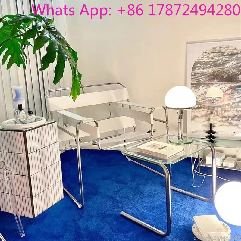 Chair Designer Single Casual Sofa Stainless Steel Saddle Leather Living Room Study Chair