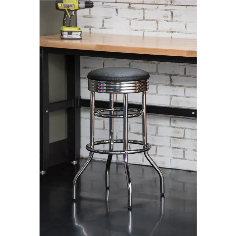 Tabouret de bar à percussion chromé résistant à 360, repose-pieds inclus, noir, 15.75 po l x 15.75 po p x 30 po H