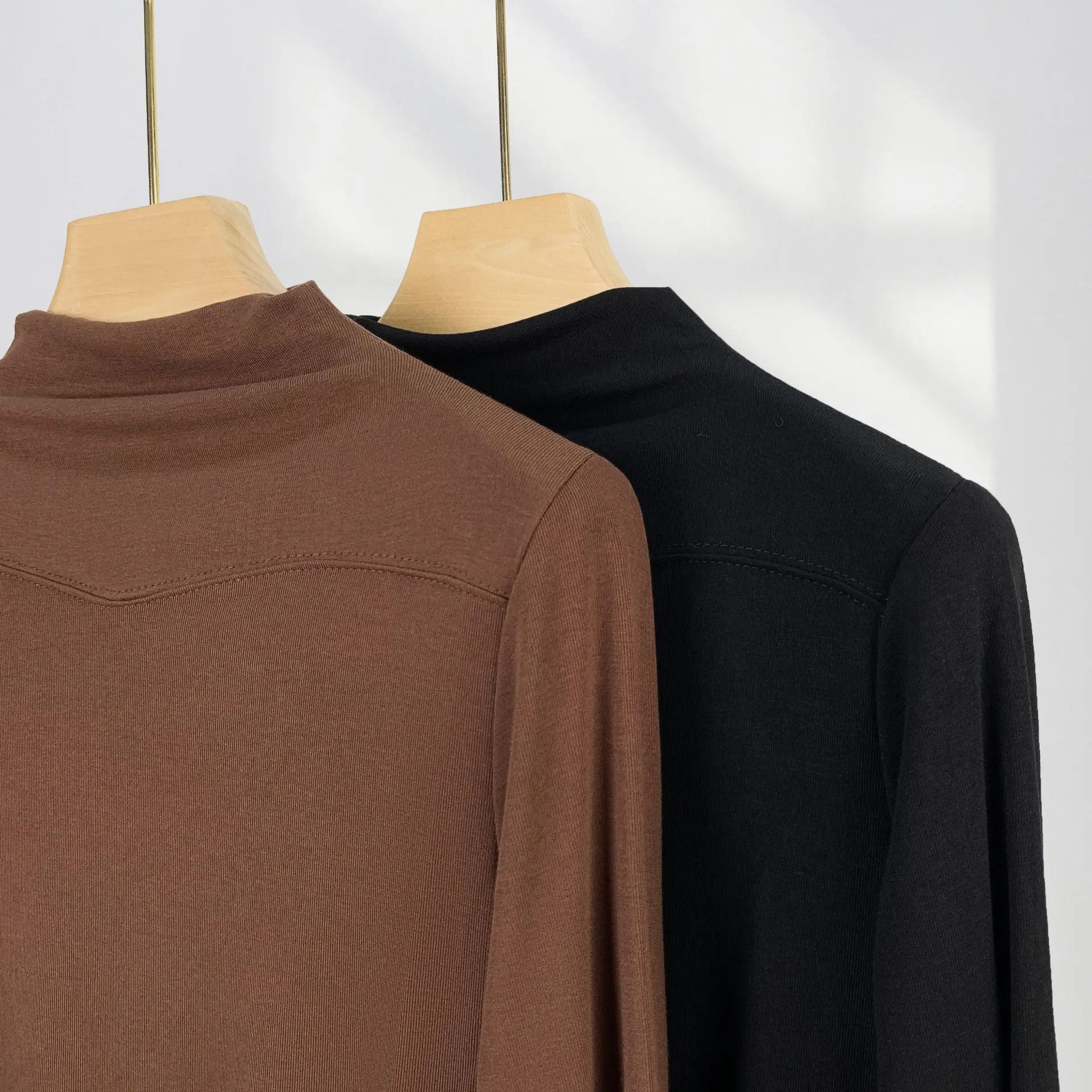 Half High Neck Bottoming Shirt Women's Spring Pleated Irregular Tight Inner Long-sleeved