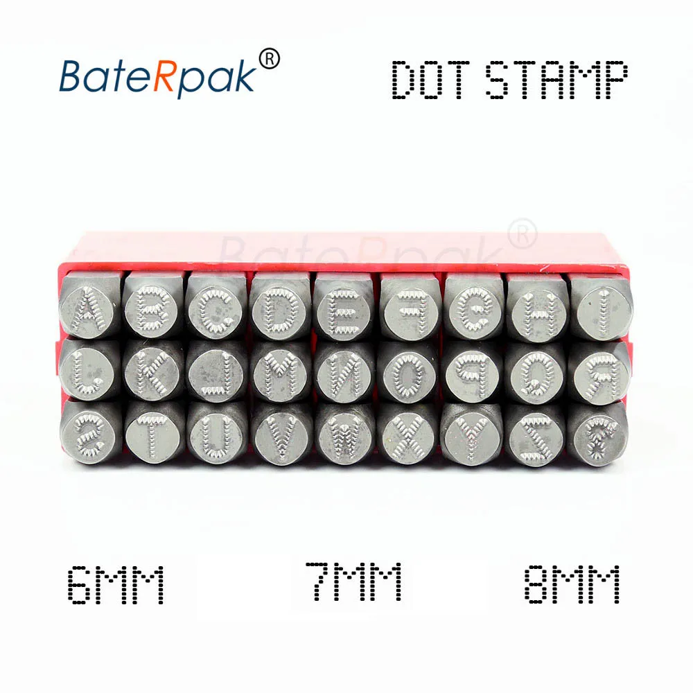 6/7/8mm A-Z Dotted steel seal,BateRpak car chassis Steel word punch stamp/matrix do stamp letters,27pcs/box