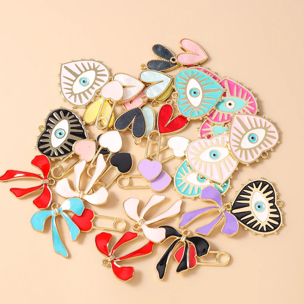 Leslie 10pcs/lot Enamel Cute Colorful Bowknot Heart Charms for Earrings Love Heart Charms Pendants DIY Jewelry Making