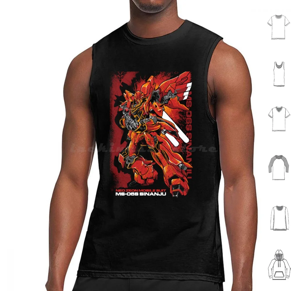 Sinanju Tank Tops Print Cotton Char Aznable Giant Robot Gunpla Japan Japanese Manga Mecha Mobile Suit Robot Zaku Zaku Ii