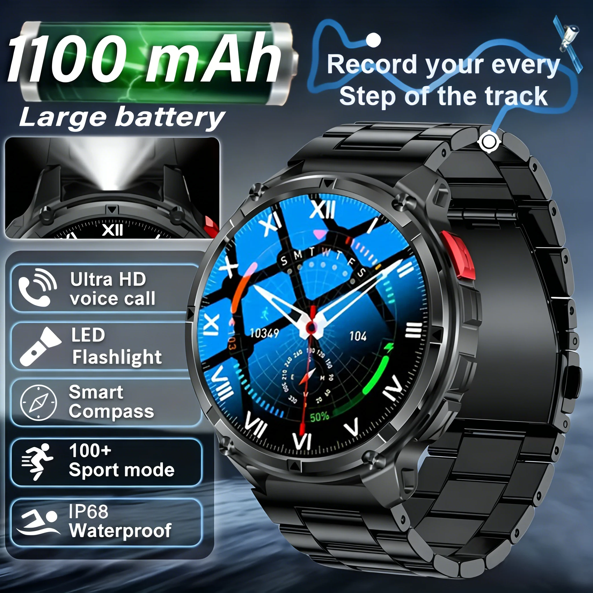 

Новые умные часы T-REX3 Ultra с аккумулятором 1100 мАч, водонепроницаемостью 10ATM, GPS, компасом, фонариком, 1.7-дюймовым AMOLED HD-дисплеем, функцией звонков и спортивными функциями для мужчин