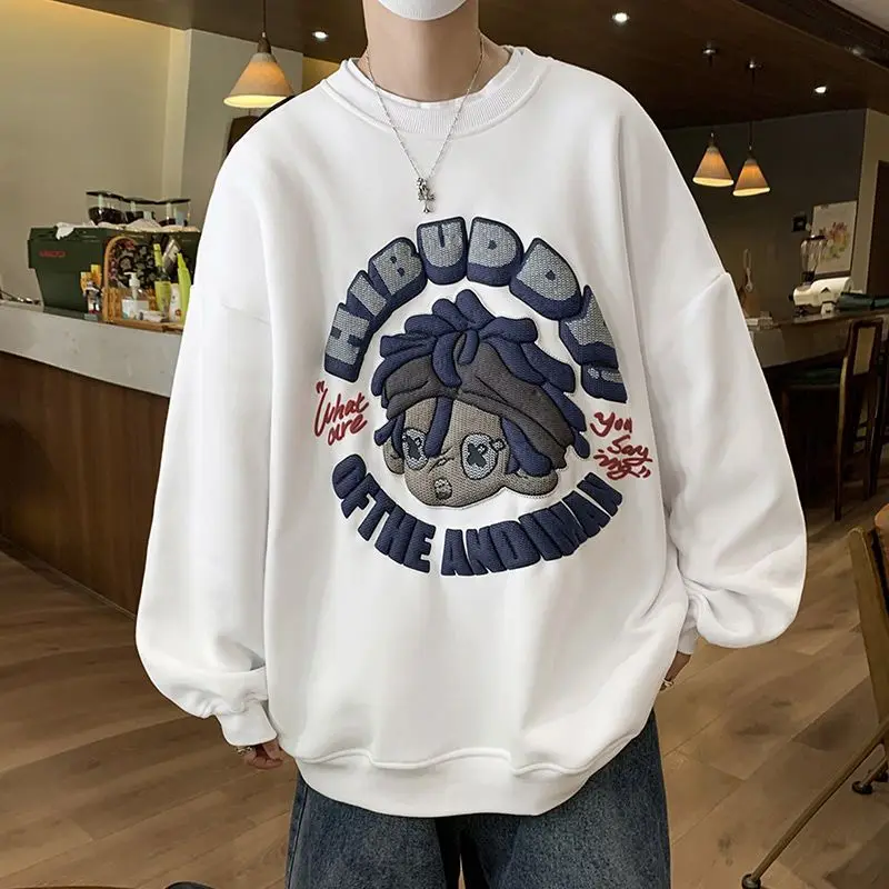 Trendy Korean Style Men's Round Neck Sweatshirt New American Retro Ins Handsome Y2K Loose and Versatile Thickened Pullover