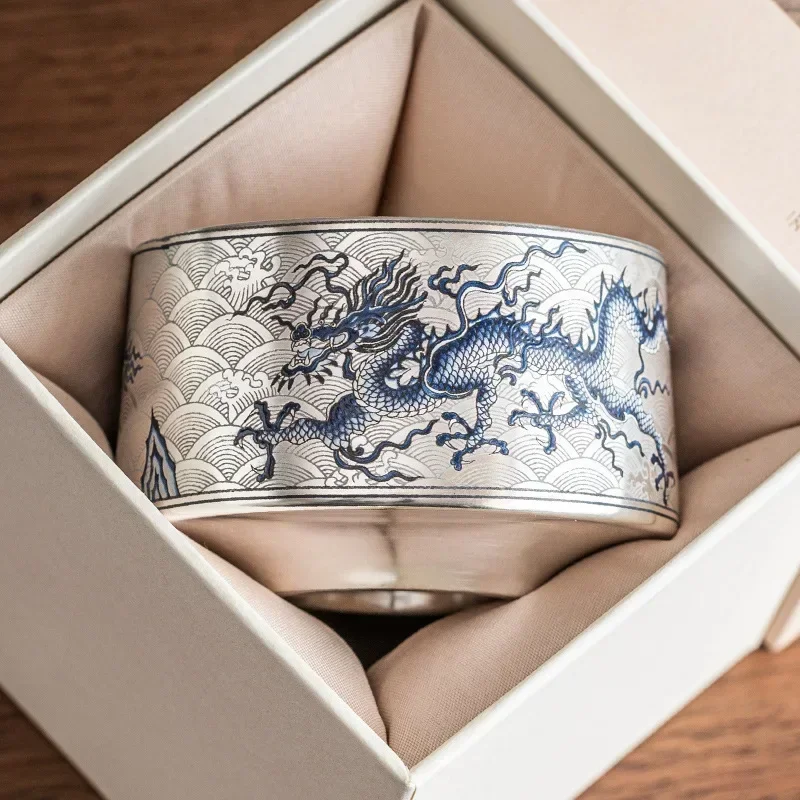 Silver gold-plated blue and white dragon pattern master cup single cup household tea cup large capacity high-end porcelain