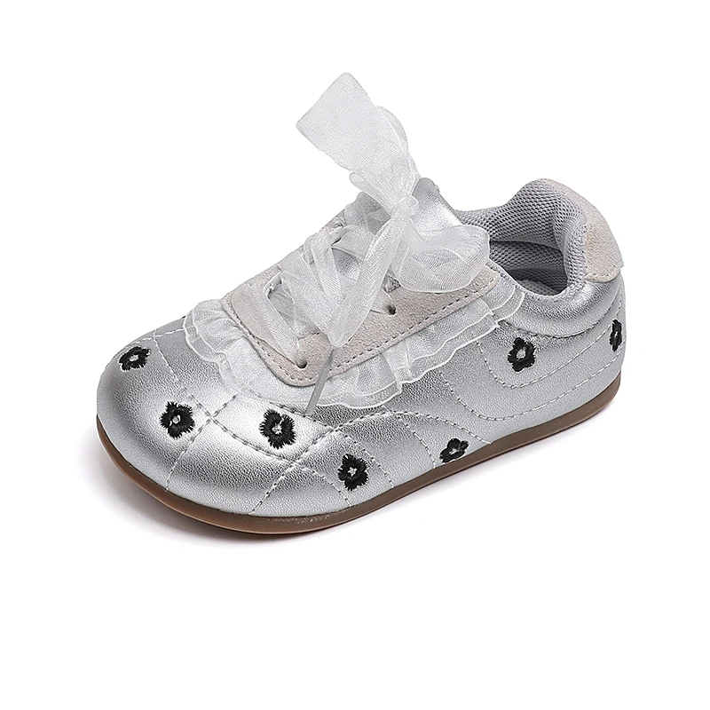 Silvery Versatile Girls Shoe Fashion Temperament Kids Casual Shoes Comfort Light Children's Flats Anti Slip Simple Single Shoes