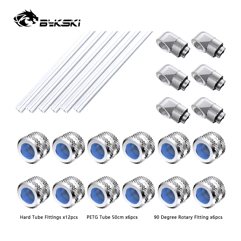 Bykski Fitting Kit for OD12mm /14mm /16mm PETG Hard / Rigid Tube / 90 Rotary Degree Water Cooling Hand Compression Connector