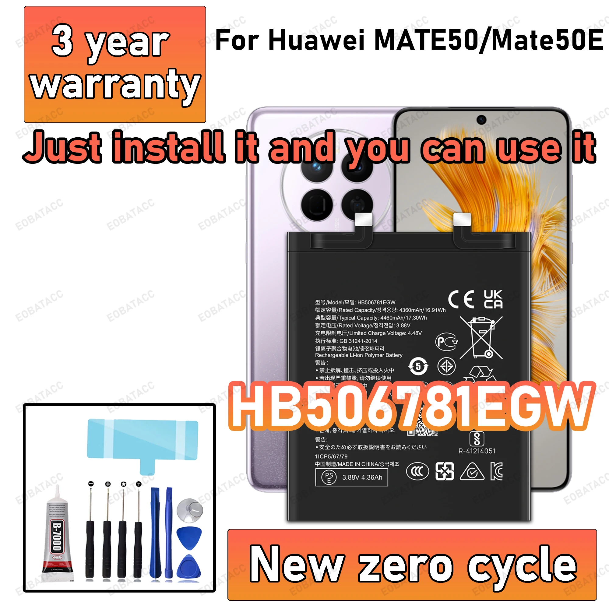 

100% New High Capacity HB506781EGW Battery For Huawei MATE 50/Mate 50E Phone batteries batteria+Free Tools