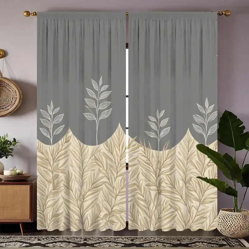 

Шторы с принтом бежевых листьев и белых листьев, спальня и гостиная, украшение для дома, украшение комнаты