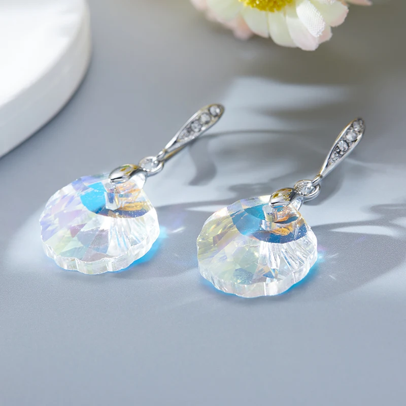 Sparkling Rhinestone Shell Earrings Quartz Stone Lymphatic Drainage Earrings Women's Weight Loss Slimming Magnetic Field Jewelry