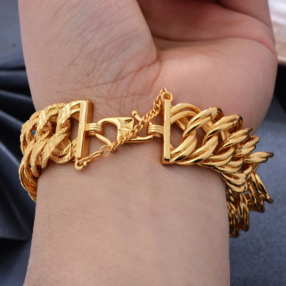 Luxury Mens Hand Chain Bracelets Male Wholesale Bijoux Gold Color Chain Link Bracelet For Men Women  pulseira masculina