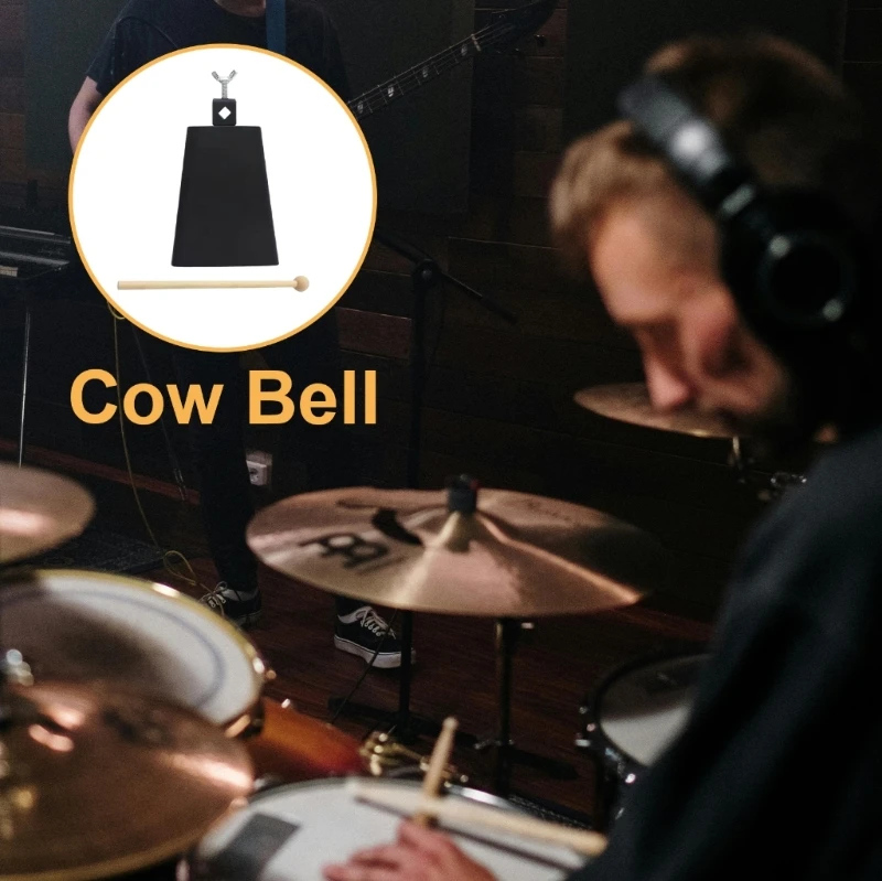 652D Cowbell Percussion Metal Cowbell Noise Maker Cowbell Percussion Instrument for Drum Set Wedding Football Cheering Game