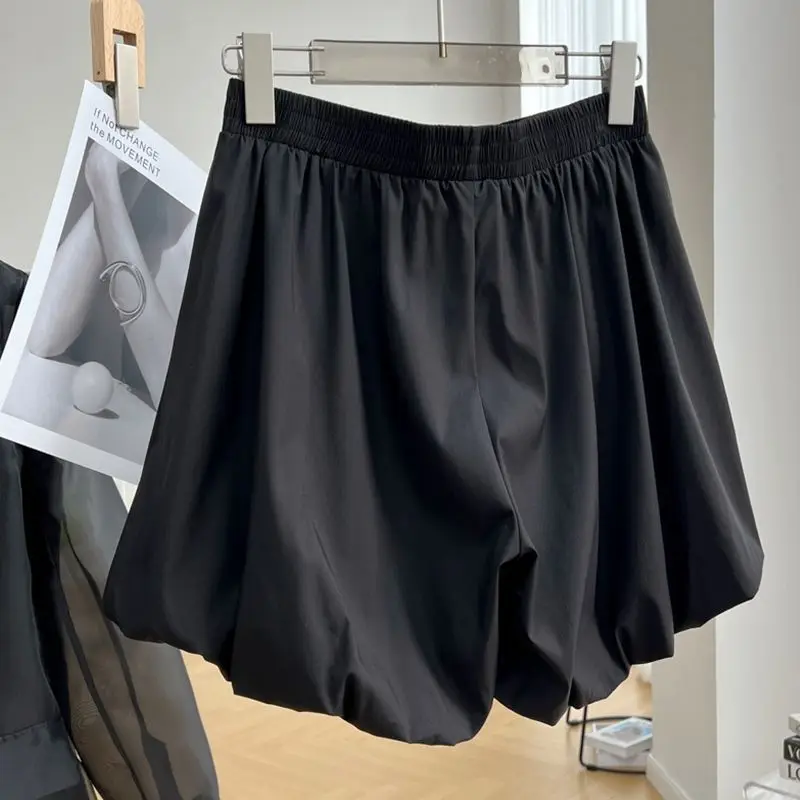 Korean Simplicity Elastic High Waist Solid Color Shorts 2023 Summer Casual Women's Clothing Loose All-match Wide Leg Shorts