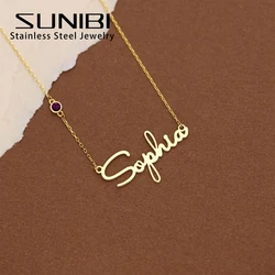SUNIBI DIY Birthstone Customized Fashion Stainless Steel Name Necklace Personalized Letter Choker Necklace Pendant Nameplate Gi