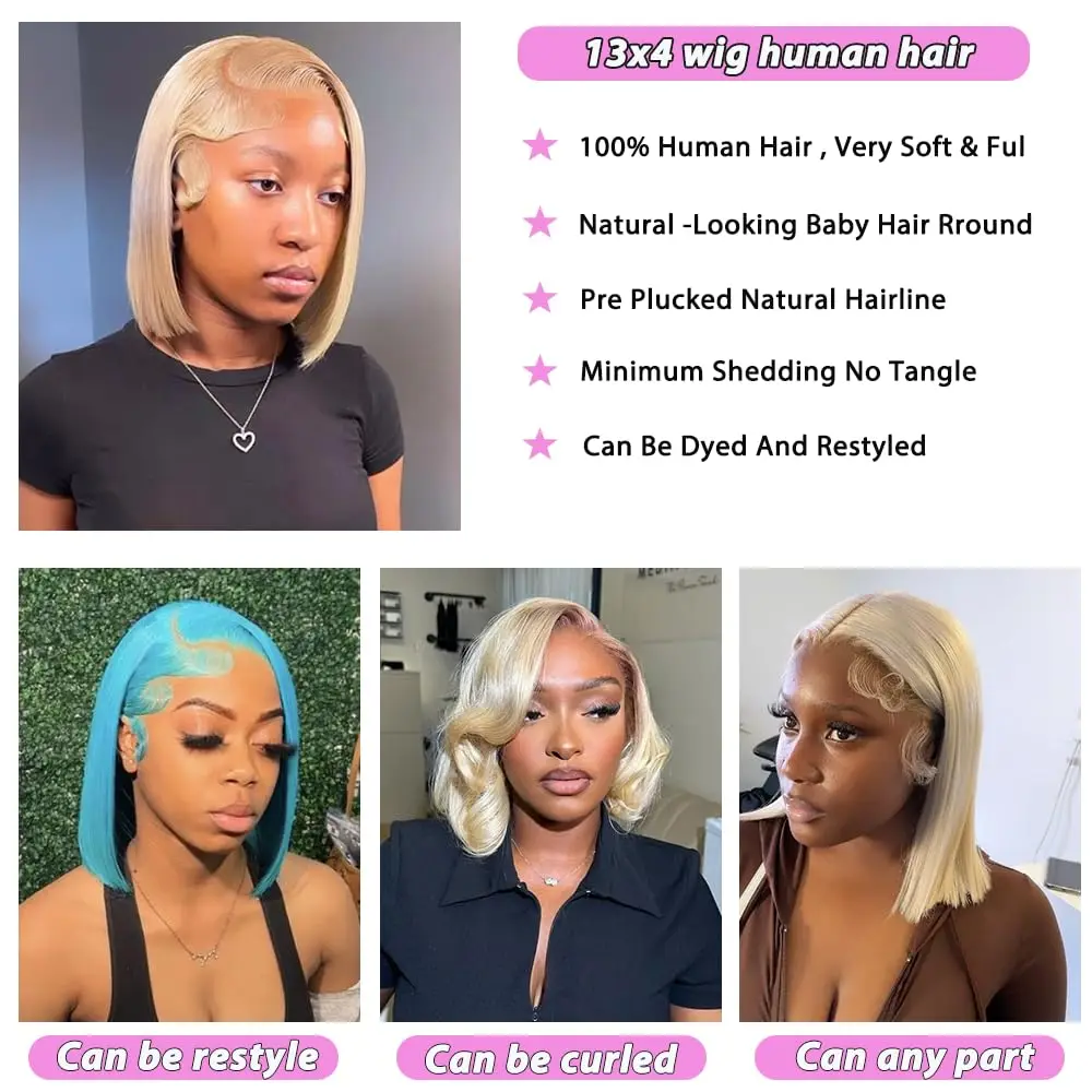 Straight Bob Wigs for Women 613 Bob Wig Blonde Bob Wig Human Hair  200% Density 13x4 HD Lace Frontal Wig Pre Plucked
