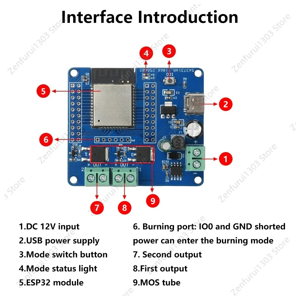 4Way 2Way DC 5-60V Dual/Quad Mos Switch Module On-Board Esp32-32E Module Wifi And Bluetooth Development Board Type C