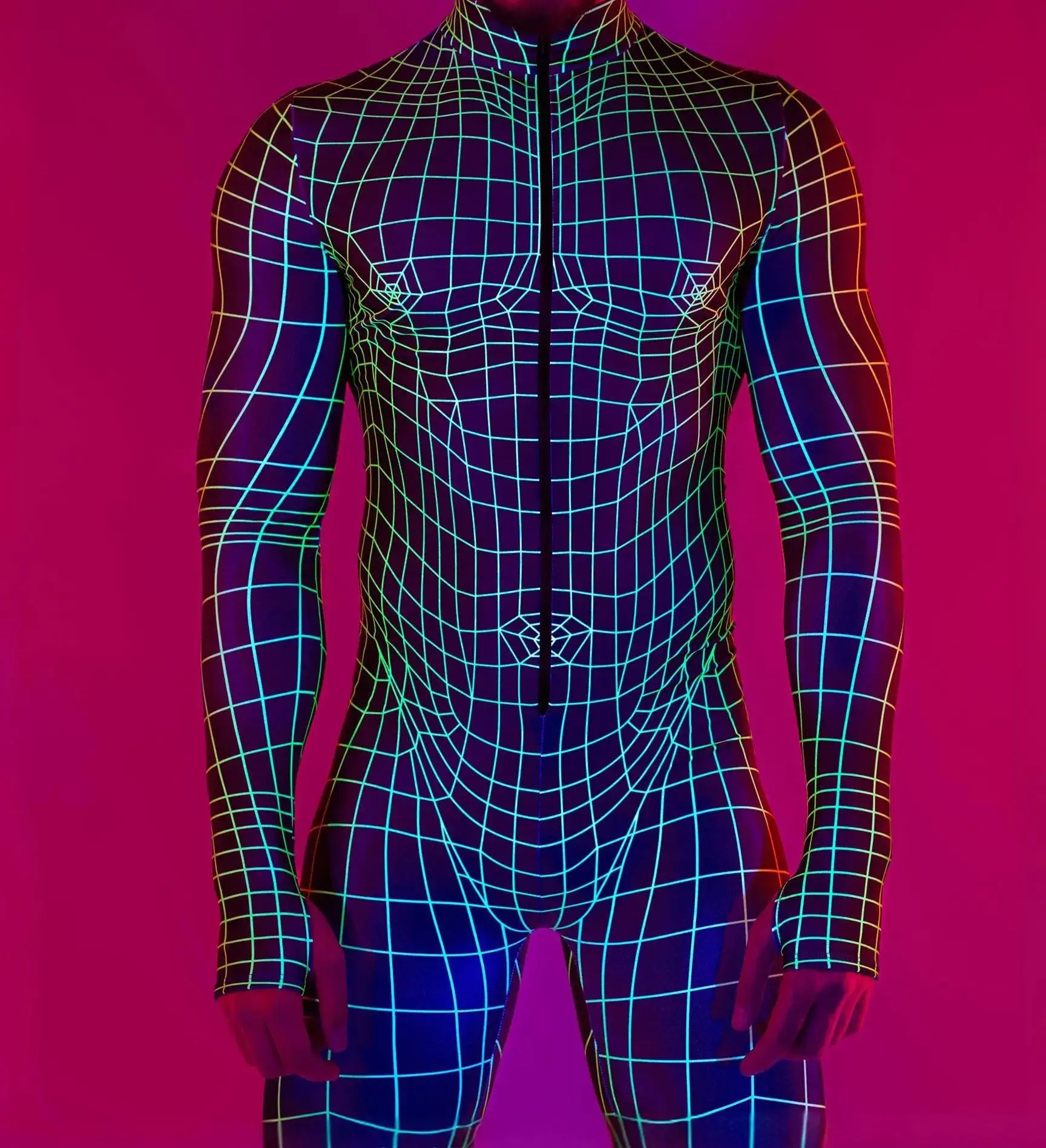 Herren Sexy Bunter Print Bodysuit Punk Morphsuit Halloween Roboter Zentai Anzug Feiertagsparty Jumpsuit Rave Cosplay Kostüm – Detail 8