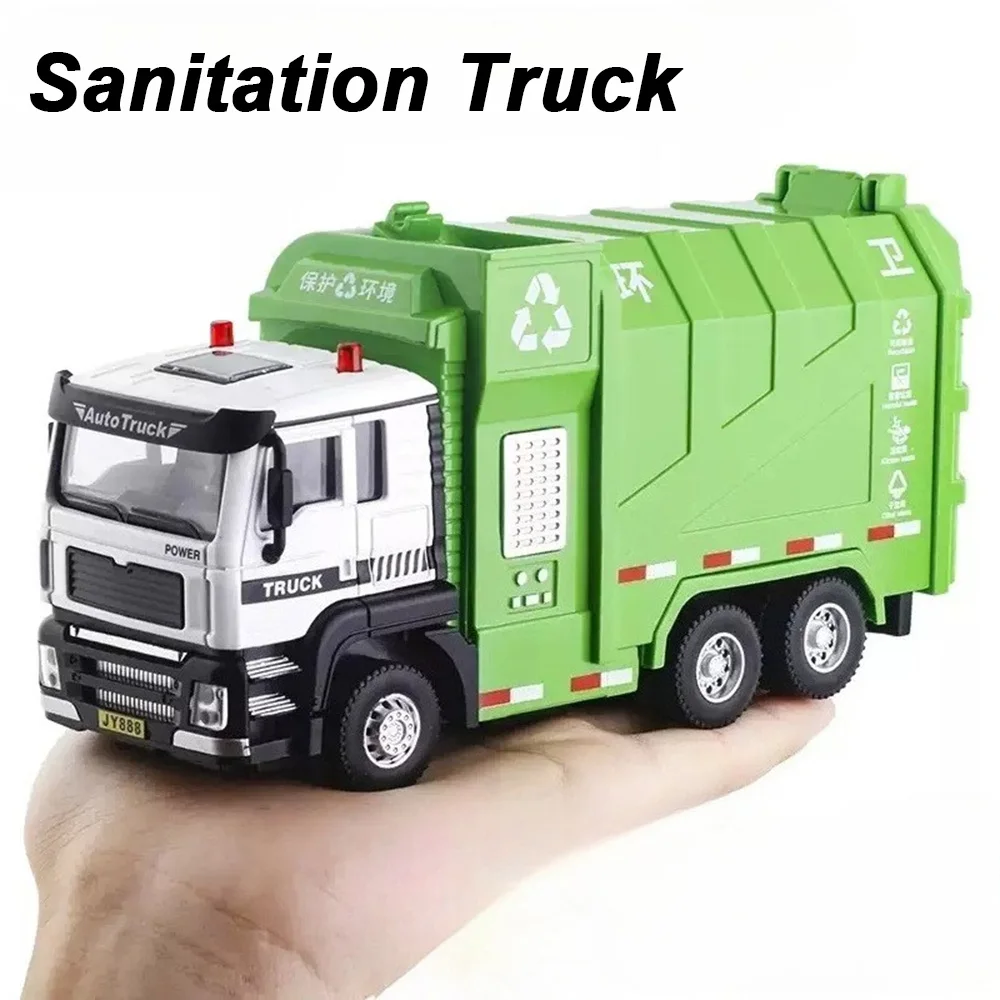 

1:50 Sanitation Sprinkler Ladder Fire Truck Water Tanker Model Toys Alloy Diecast Car Sound Light Pull Back Vehices Boy Kid Gift