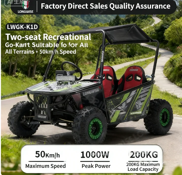 

50KM/H 4-Seater Family Off-Road Go Kart, Double Canopy Shade, Team Building & Scenic Spot Parent-Child Amusement Car, 200KG Load