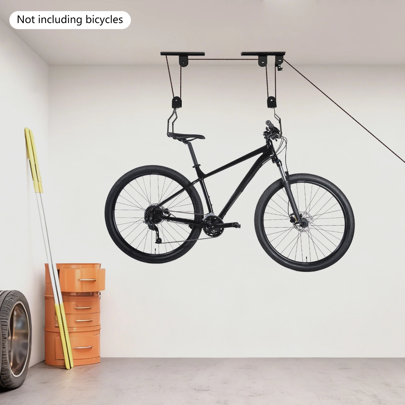 Bike Storage Hanger, Ceiling Mount Bike Hoist, Wall Mounted Bike Rack with 2 Ropes, Garage Organizer for Space Saving