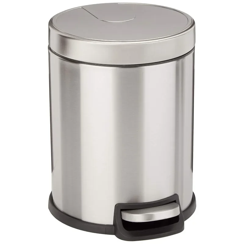 Round Cylindrical Soft-Close Small Trash Can With Foot Pedal for Bathroom and small space, 5 Liter/1.3 Gallon