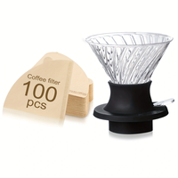 Pour Over Coffee Dripper with 100 Paper Filter, Drip Filter with On/Off Switch Silicone Glass Filter, Coffee Espresso Accessory