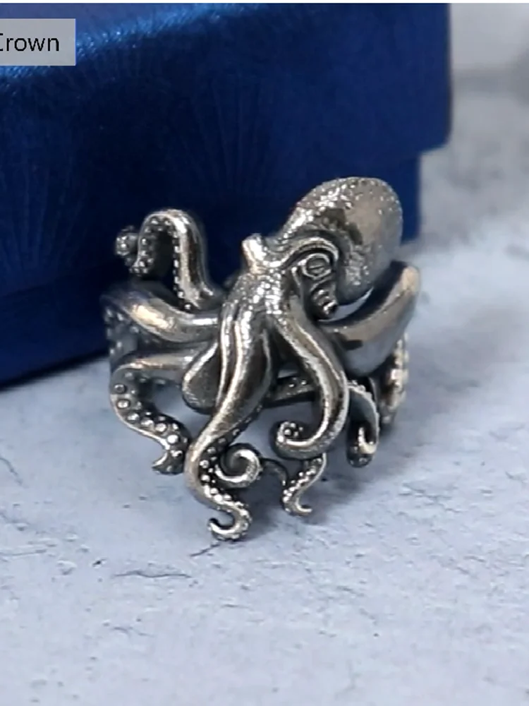 

14g 3D Big Kraken Gothic Octopus Tentacles Gold Rings customized Customized 925 Solid Sterling Silver Ring Many Sizes 7-13