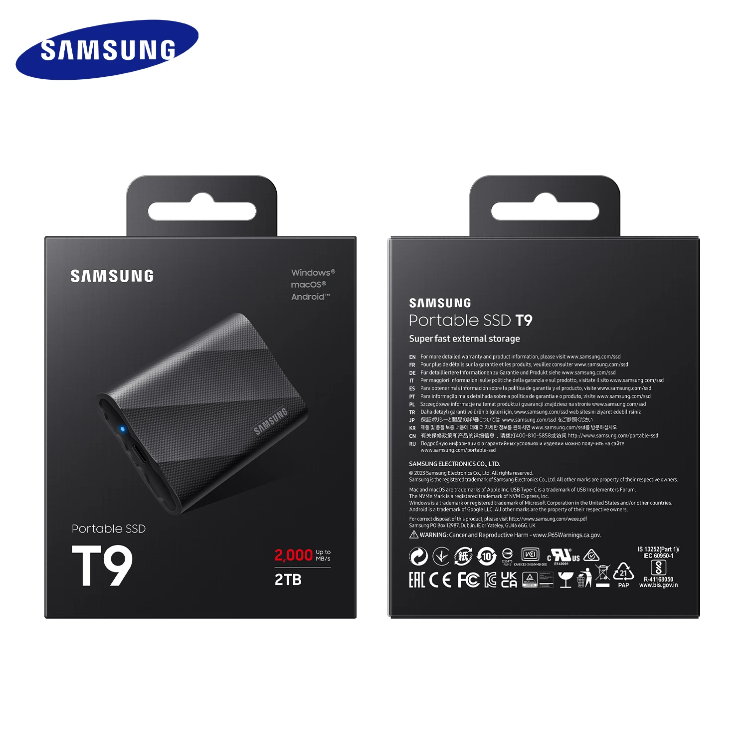 Imagem -06 - Samsung-disco Rígido Externo Ssd Portátil Unidade de Estado Sólido Tipo-c hd Nvme Pssd 1tb 2tb 4tb Max 2000 Mbps Usb 3.2 t9