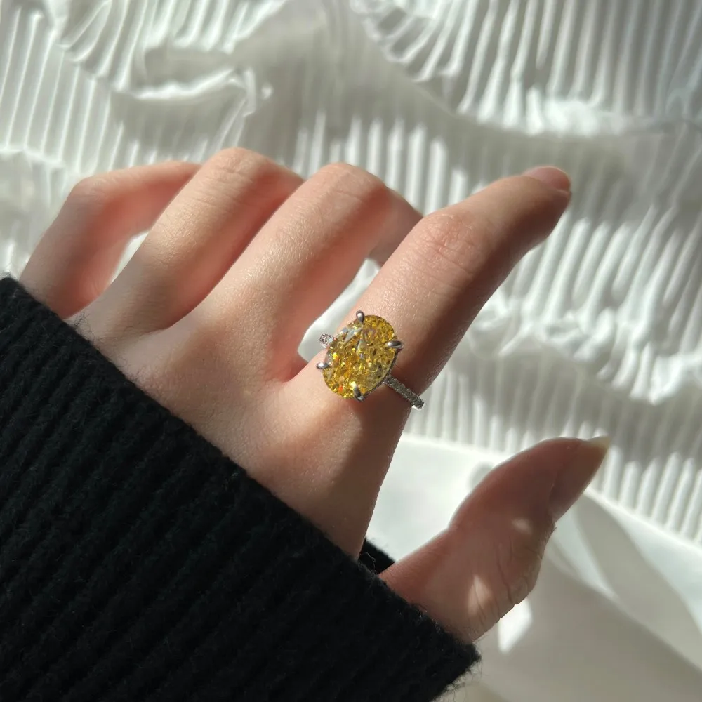 

Luxury Rings For Women and Men 925 Sterling Silver Yellow AAAAA Oval Zircon CZ Stone Party Fine Wedding Jewelry Accessories