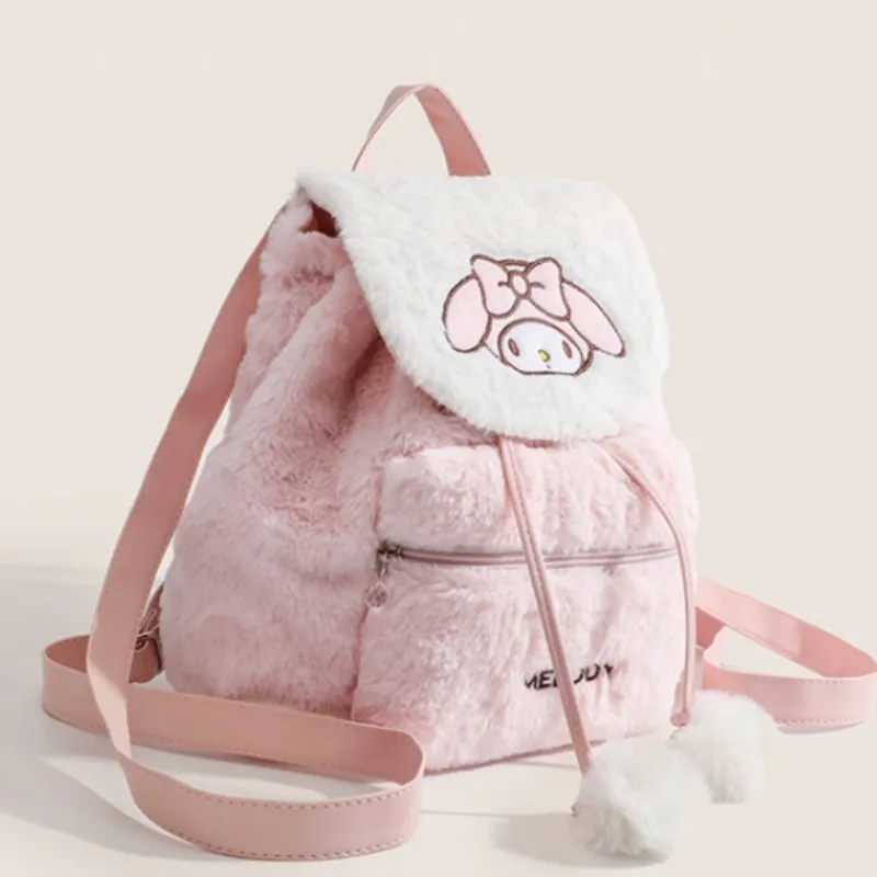 

MINISO Versatile Backpack My Melody Cute Backpack Fashion Plush Bag Student Schoolbag Girl Large Capacity Campus Backpack Hot
