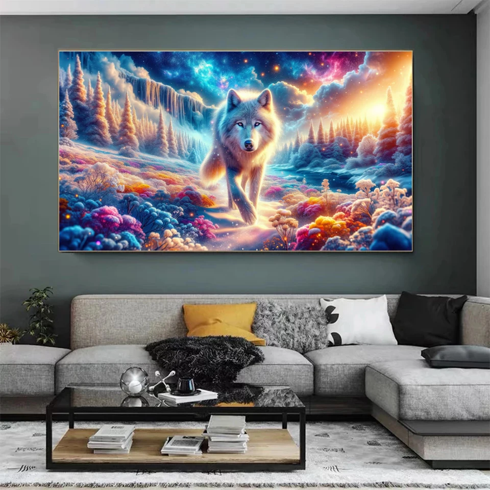 5D DIY Diamond Painting 2026 Full Diamond Mosaic Fantasy White Wolf Cosmic Landscape Artwork Diamond Embroidery Kit Home Decor