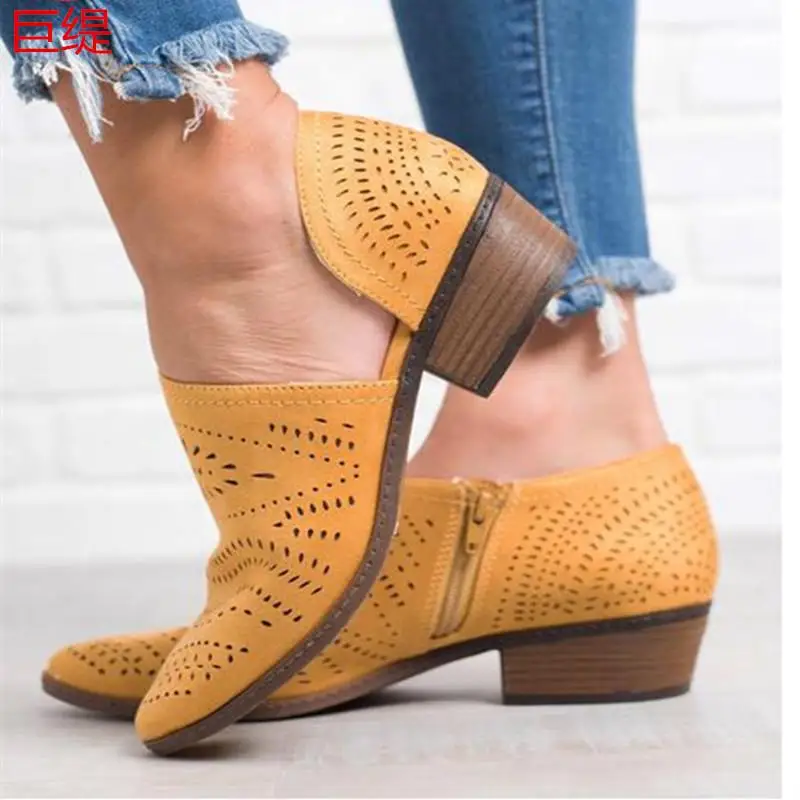

Breathable Ladies Sandals Large Size Open Toe Women's oes Faionable Low Heel Durable Suede Rubber Bot Casual Sandals