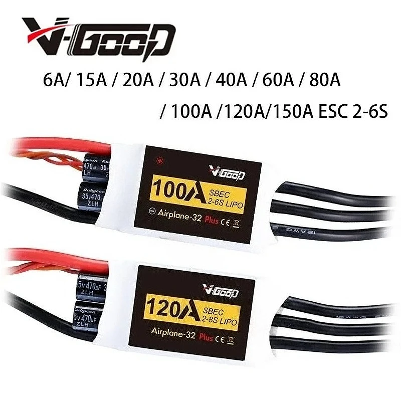 ESC Brushless VGOOD 6A/ 15A / 20A / 30A / 40A / 60A / 80A / 100A /120A/150A 2-6S 32 bits avec SBEC 1.5A pour accessoires d'avion RC