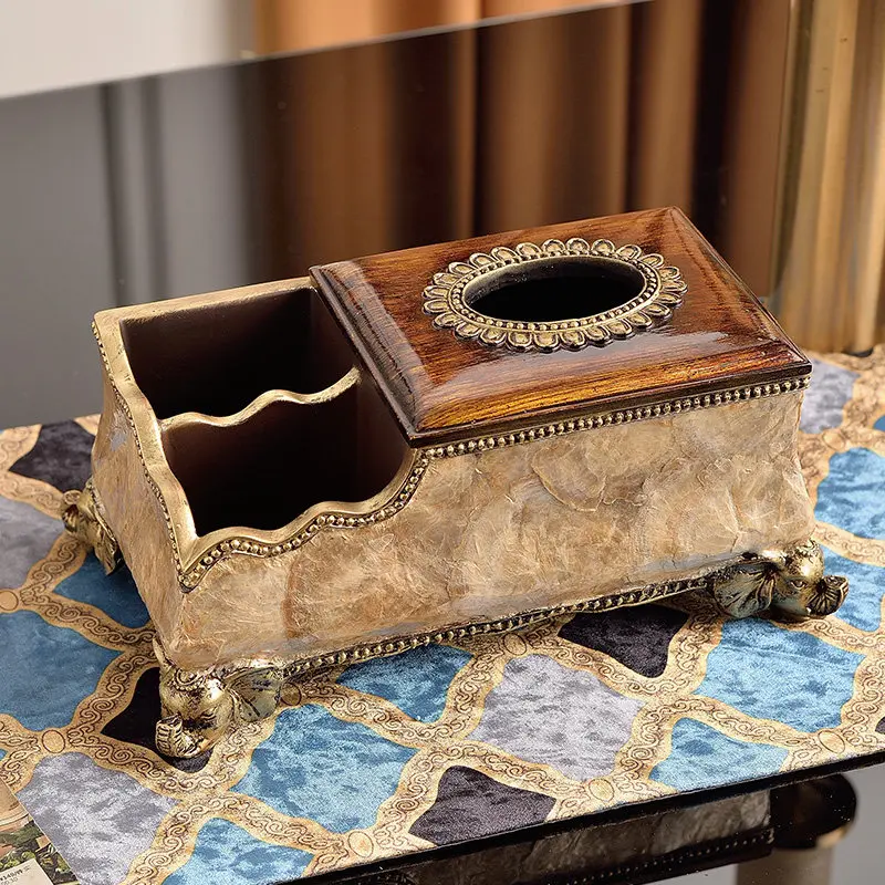 2026 Premium European Shell Classic Tissue Box, Remote Holder, High-End Napkin Dispenser for Living Room Coffee Table Organizers