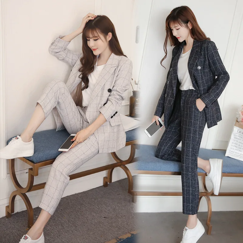 

Женский осенне-зимний модный приталенный жилет с двубортным воротником-рубашкой, повседневный клетчатый комплект из двух предметов в элегантном стиле для офиса