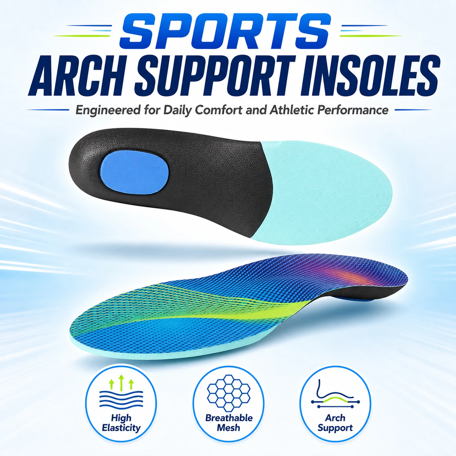 High Arch Support Orthotic Insoles Heel Soft Shock Absorber for Flat Foot Overpronation Plantar Fasciitis Feet Care Insoles