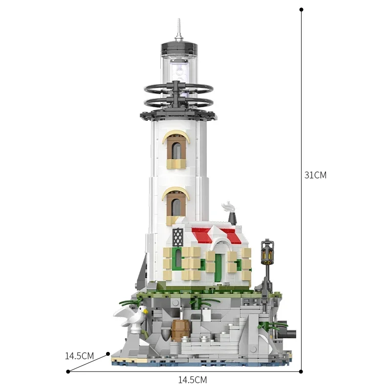 1092PCS Electric Lighthouse Building Blocks Seaside Hut Glowing Lighthouse Assembly Bricks Desktop Decoraiton Toys Gift For Kids